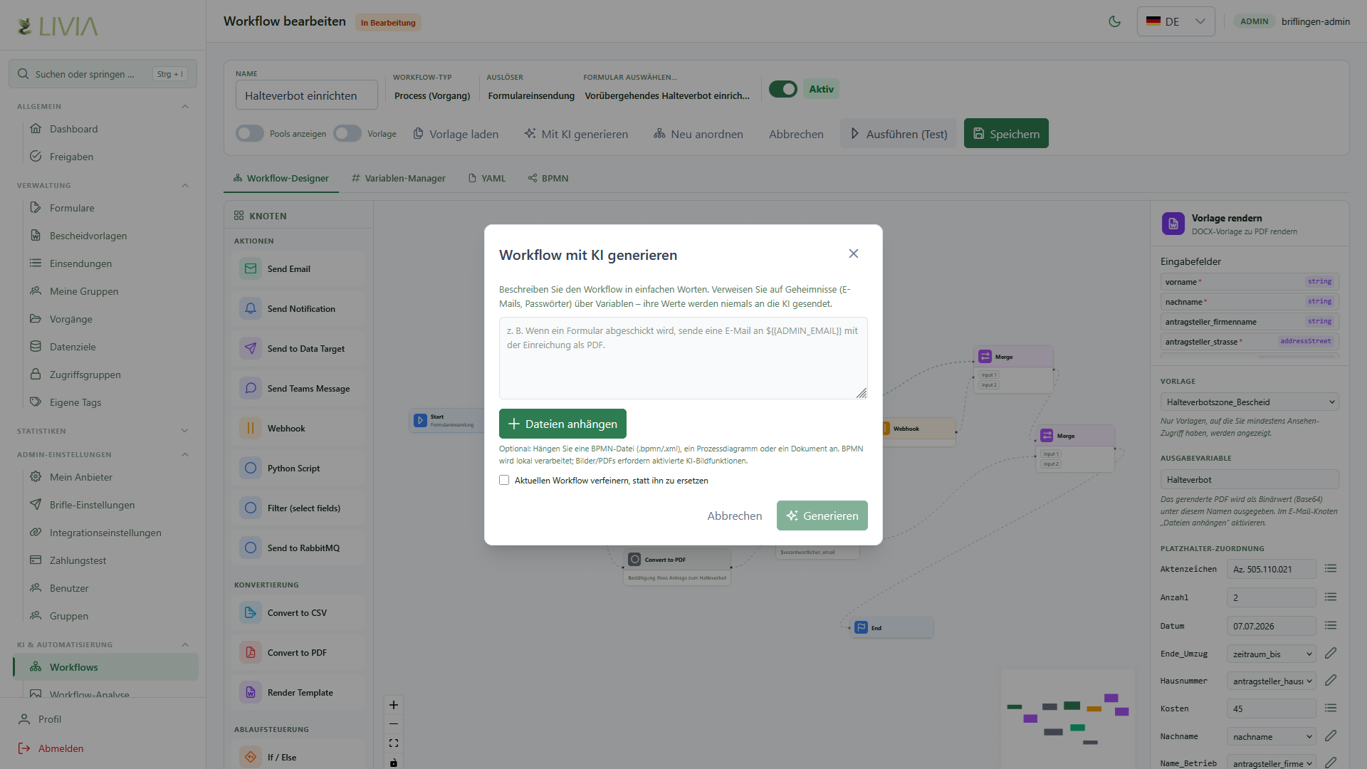 Dialog: Workflow mit KI generieren